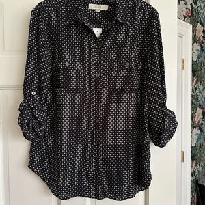 LOFT Black and White Geometric-Patterned Blouse